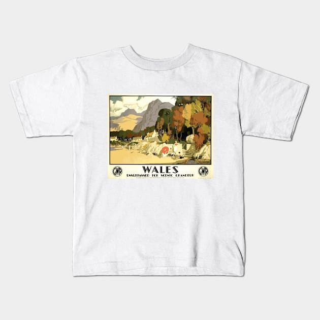 Vintage British Travel Poster: Wales, Unsurpassed for Scenic Grandeur Kids T-Shirt by Naves